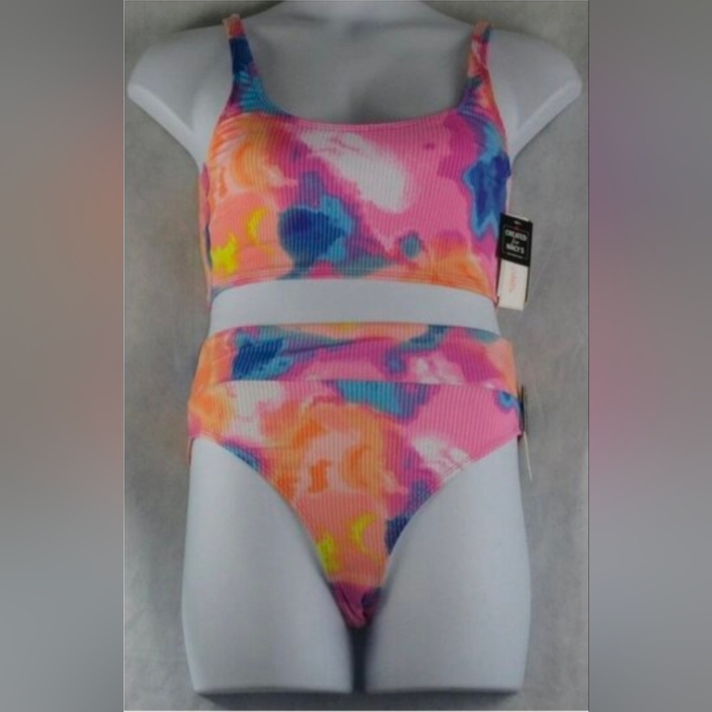 NWT Salt + Cove Juniors 2-Piece Bralette Bikini Swimsuit Set, Multi Tie-Dye